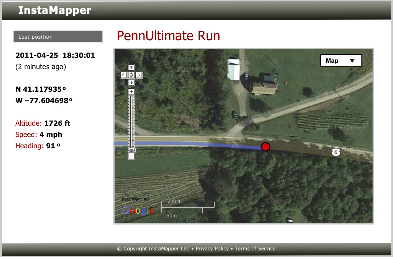 InstaMapper (GPS Tracking) Mockup - PennUltimate Run